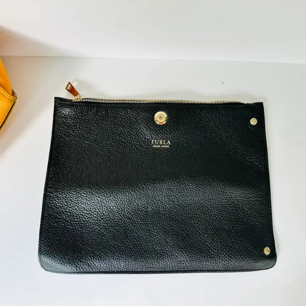 FURLA Eden Medium East West Tote Bag Mandarin Orange Pebbled Top Handle
